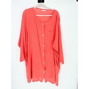 Gillian Grey Salmon Pink 100% Cotton Button Duster Tunic Top 4X Lagenlook Beach